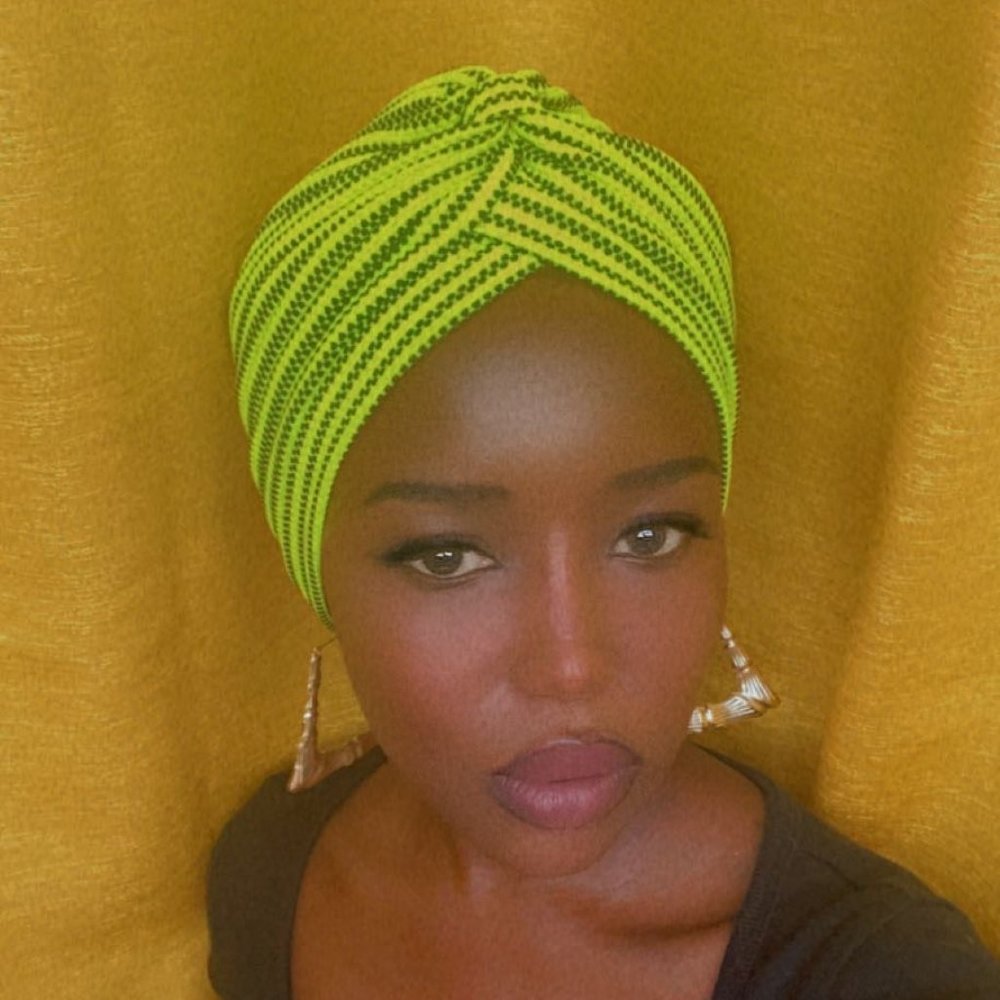 Handmade Neon Green Striped Hair Turban  - Protective Styling & Costume